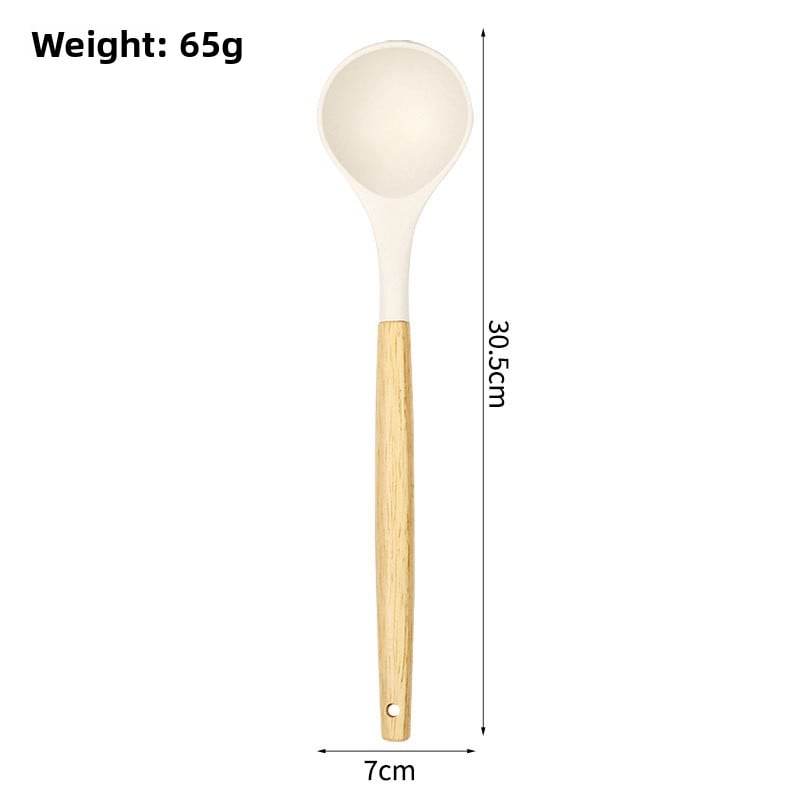 Wooden Handle Silicone Spatula & Spoon Set ? Heat Resistant Non-Stick Kitchen Cooking Tools