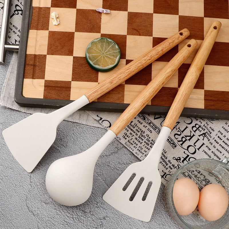 Wooden Handle Silicone Spatula & Spoon Set ? Heat Resistant Non-Stick Kitchen Cooking Tools