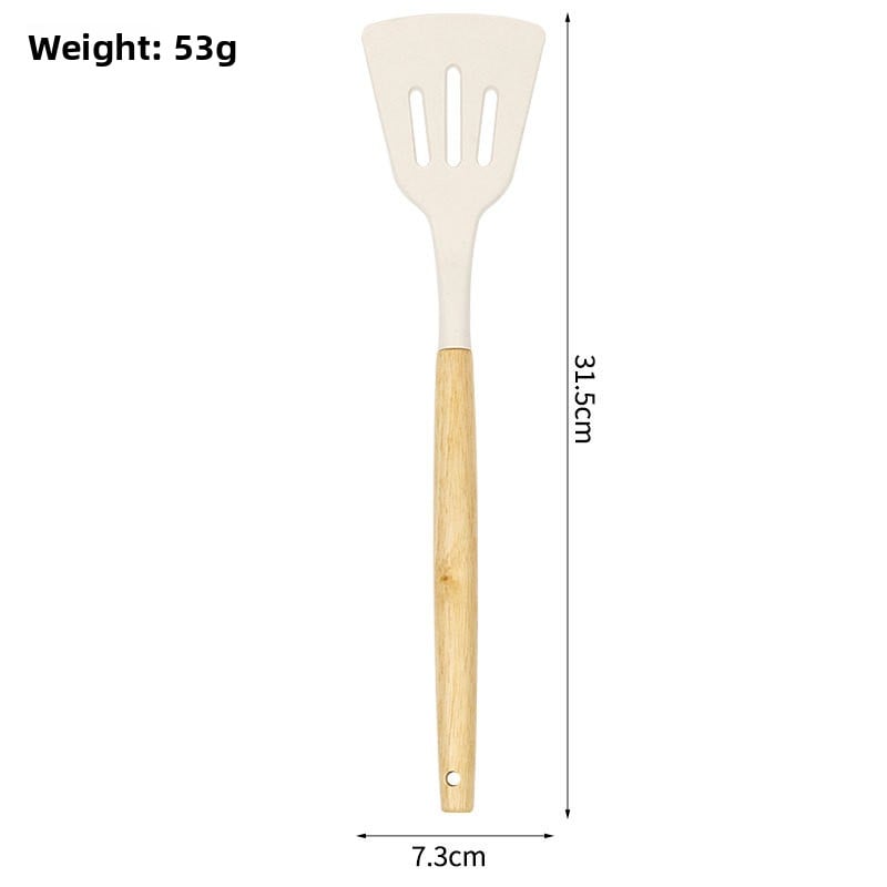 Wooden Handle Silicone Spatula & Spoon Set ? Heat Resistant Non-Stick Kitchen Cooking Tools