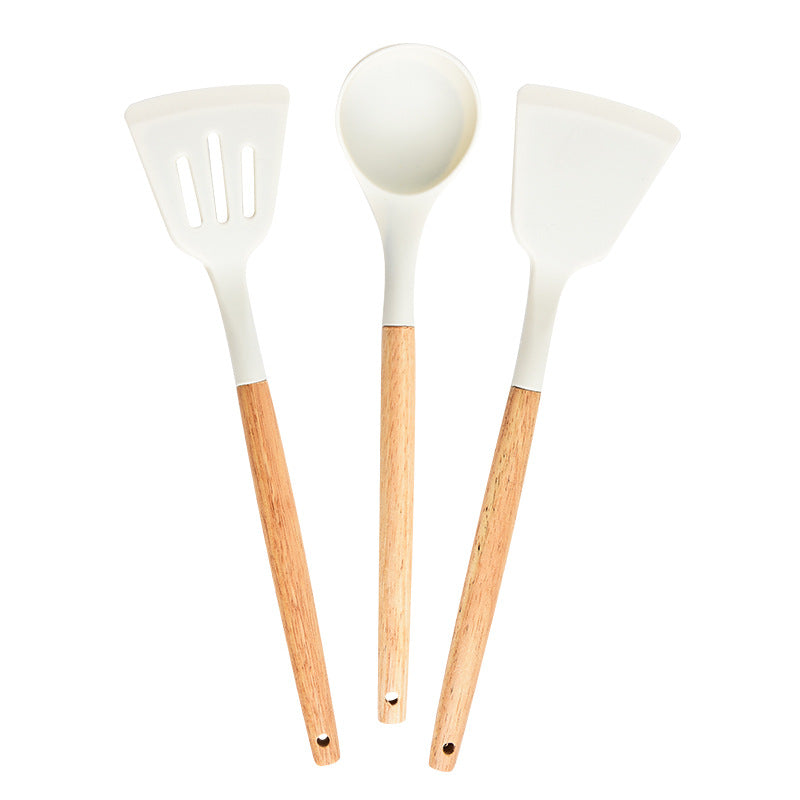 Wooden Handle Silicone Spatula & Spoon Set ? Heat Resistant Non-Stick Kitchen Cooking Tools
