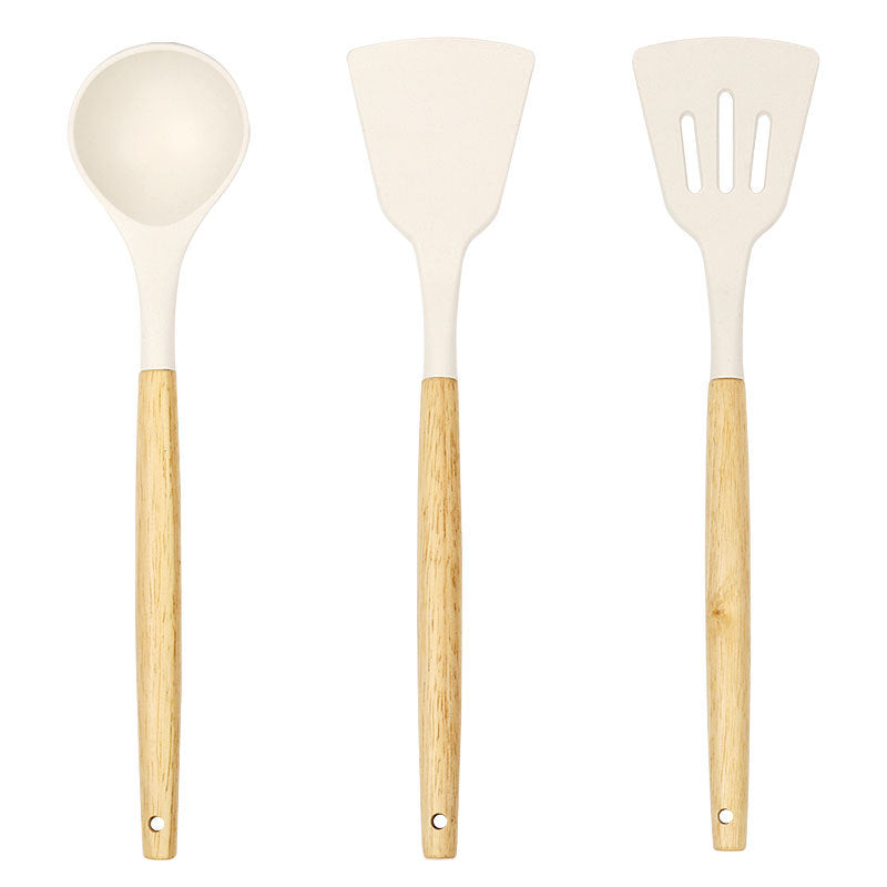 Wooden Handle Silicone Spatula & Spoon Set ? Heat Resistant Non-Stick Kitchen Cooking Tools