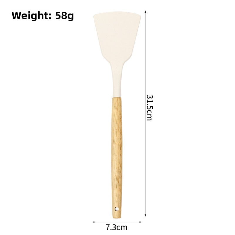 Wooden Handle Silicone Spatula & Spoon Set ? Heat Resistant Non-Stick Kitchen Cooking Tools
